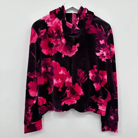 Juicy Couture Velour Track Jacket Size XL Hooded Floral Coquette Streetwear Boho - Picture 11 of 15